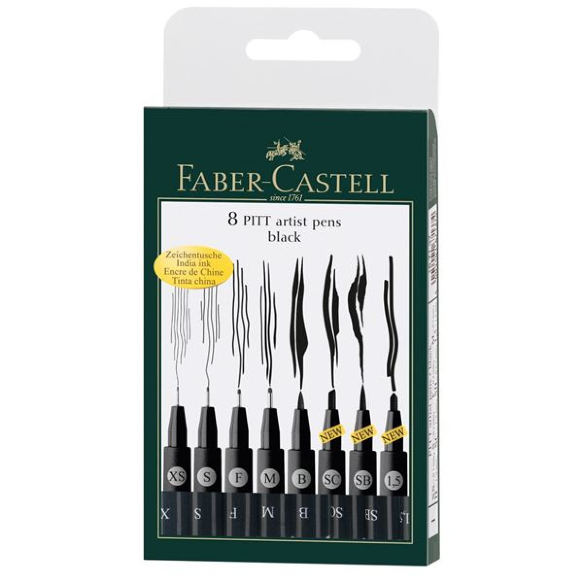 Faber Castell, India ink Pitt Artist Pen, 8 stk. sort