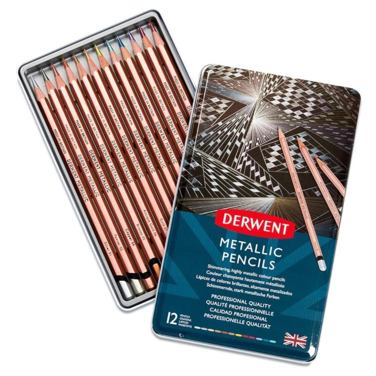 Derwent Metallic farveblyanter, 12 stk, tin