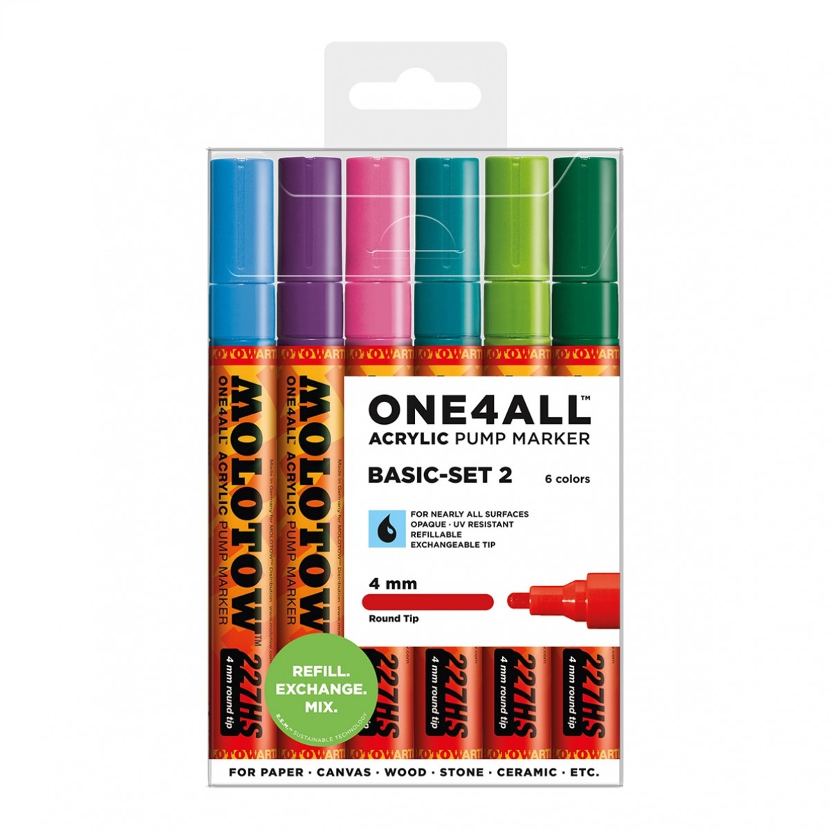 Molotow ONE4ALL 4 mm, Basic 2 sæt, 6 stk