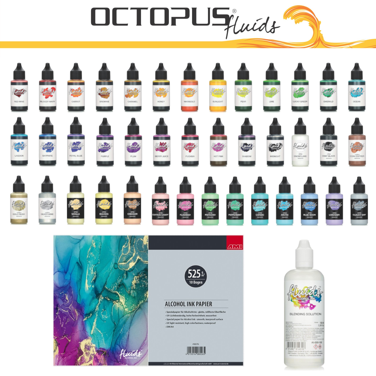 Octopus Fluids - One of all, 40 stk., BS og A4 papir. FAST LAVPRIS